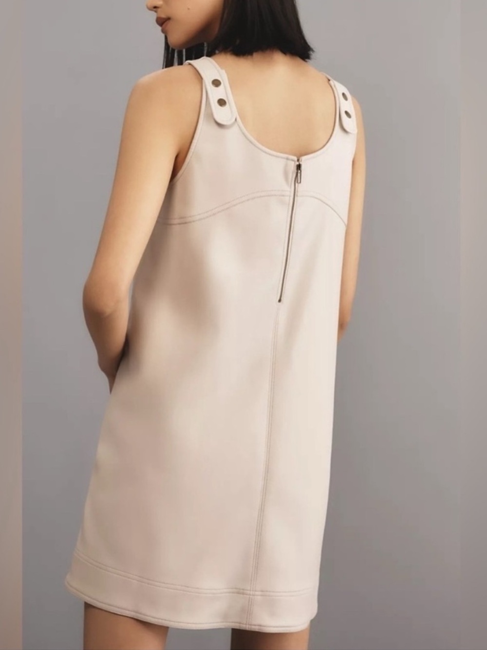 Pilcro by Anthropologie Shift Faux Leather Mini Dress SZ 4 Bone - Picture 2 of 10